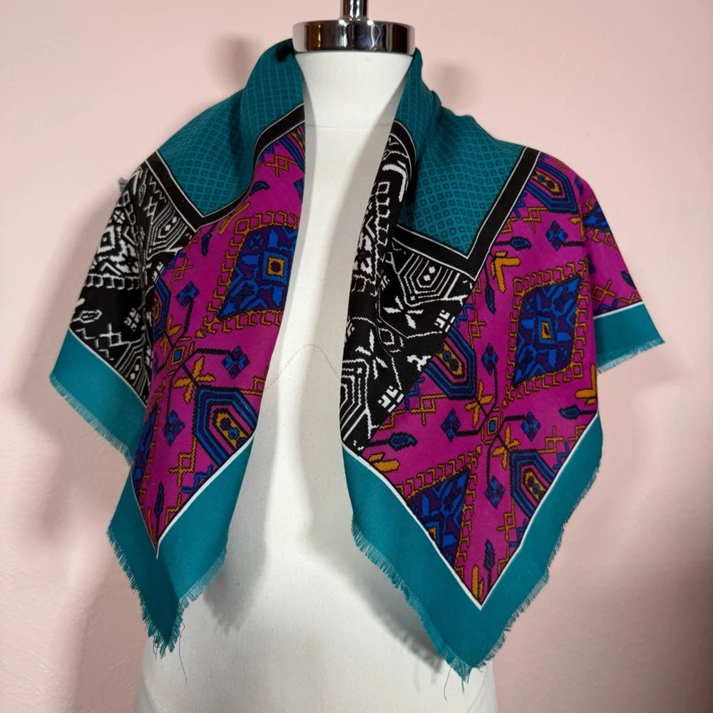 Vintage southwestern teal magenta made in italy western scarf